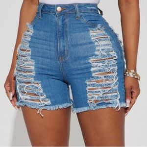 Distress denim shorts
